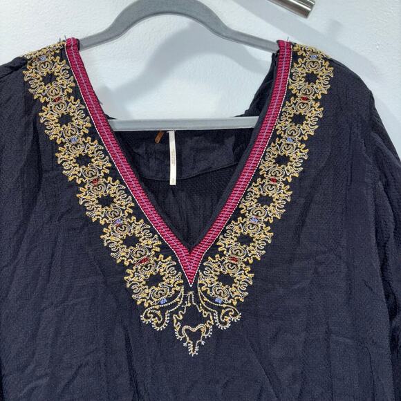 Free People Wild One Black Embroidered Boho Tunic Dress | Size Small - Picture 13 of 15